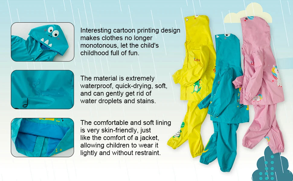Toddler Rain Suit Set for Boys & Girls – Waterproof Hooded Coat and Pants | Unicorn Design | Autumn/Winter Outfit for Kids Ages 1–5