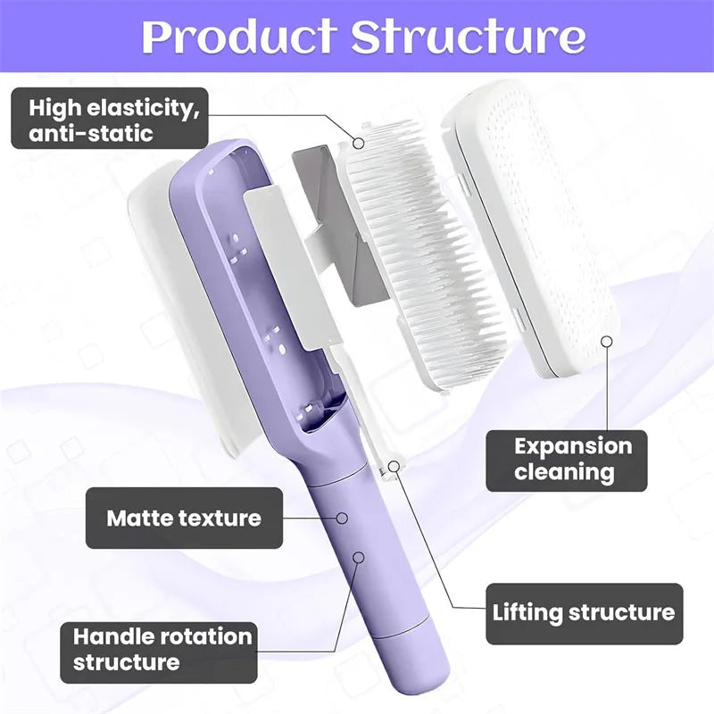 Exclusive Self-Cleaning Hairbrush with Retractable Bristles – Anti-Static Scalp Massager & Easy Hair Removal Comb