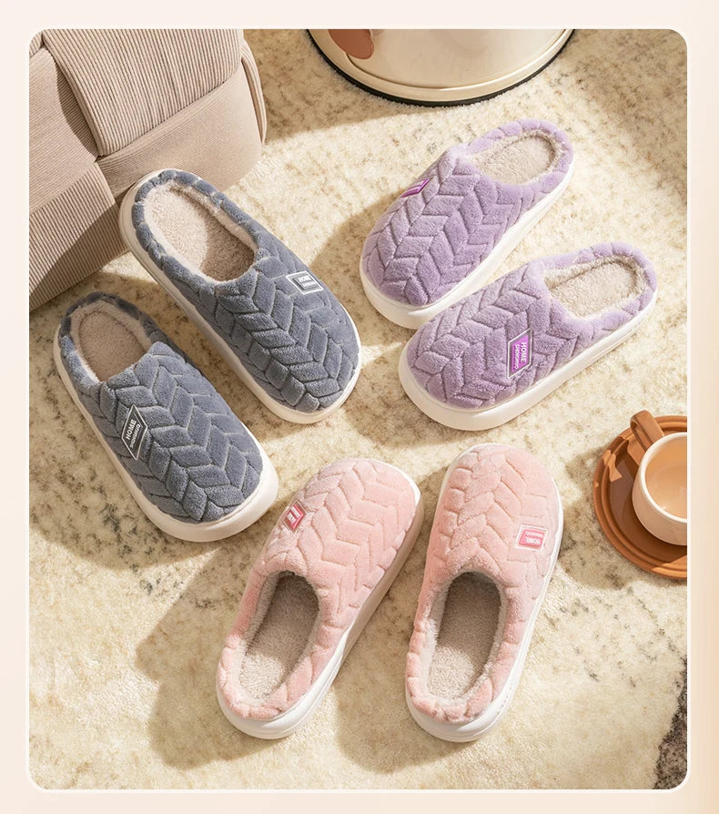 Women's Plush Cotton Slippers – Soft, Warm & Anti-Slip Indoor Footwear for Autumn & Winter