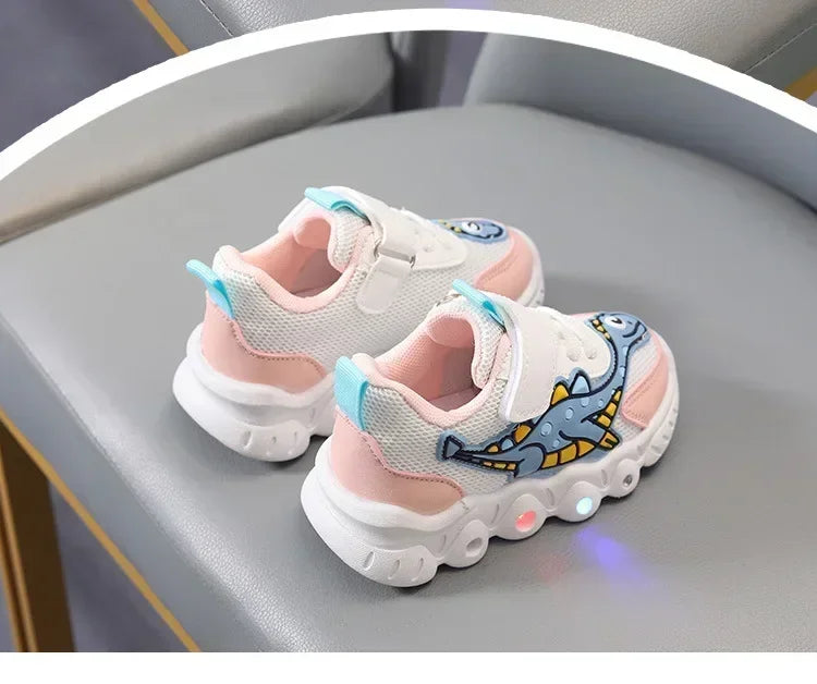 LED Light-Up Kids Sneakers – Breathable Mesh Cartoon Shoes for Boys & Girls