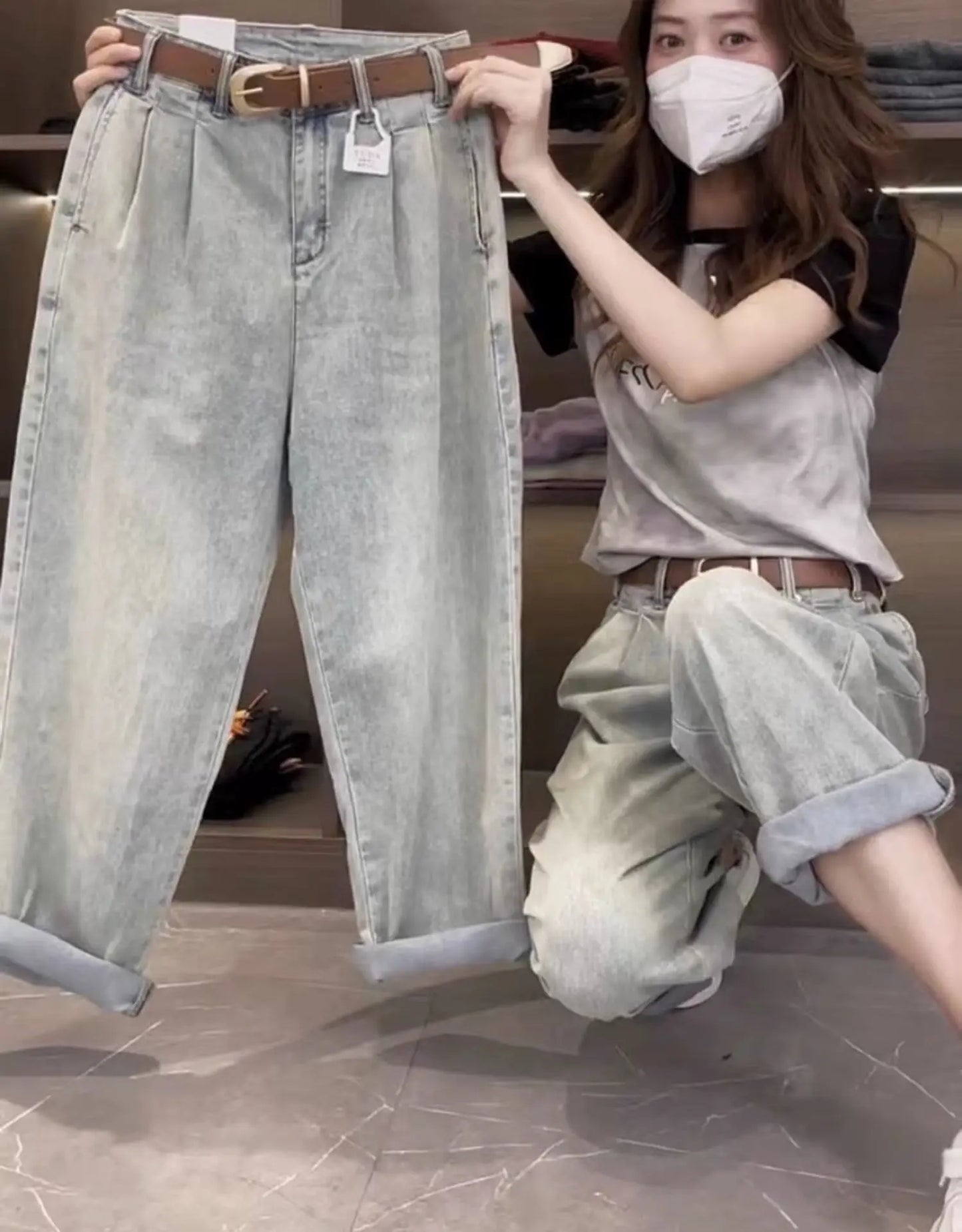 Y2K Harem women’s Jeans  Maxi High Baggy Elegant Bleached 2024 Norm core Fashion Ladies pants