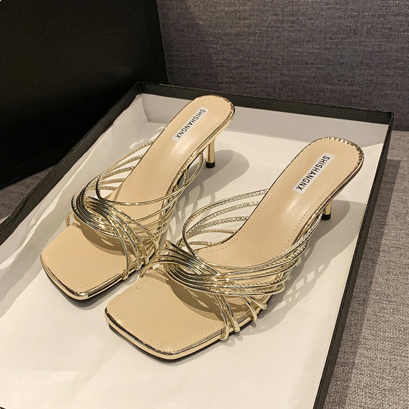 Concise Narrow Band Women's Slippers – Fashion Thin Heel Party Mules / Slide Pumps