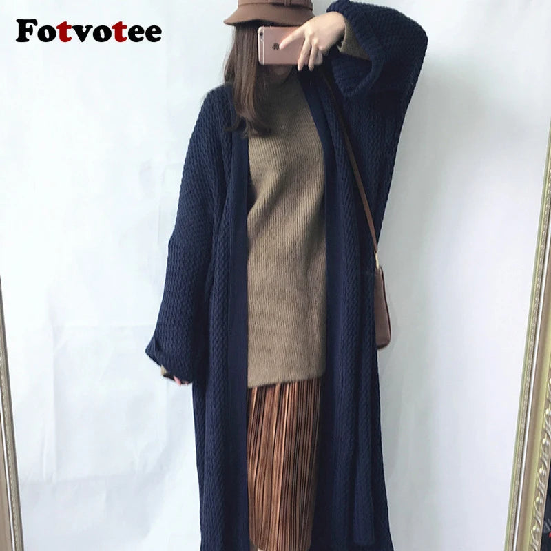 Women's Oversized Stretch Cardigan – Open Stitch Knit Sweater, Long Sleeve, Autumn Winter Fashion Coat"