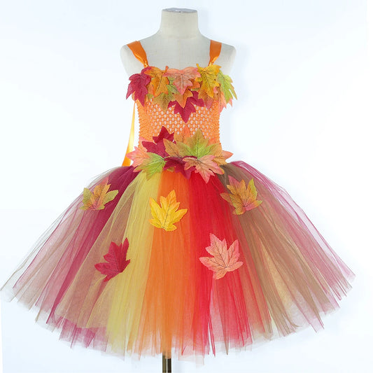 Girls' Autumn Maple Leaf Fairy Costume Dress