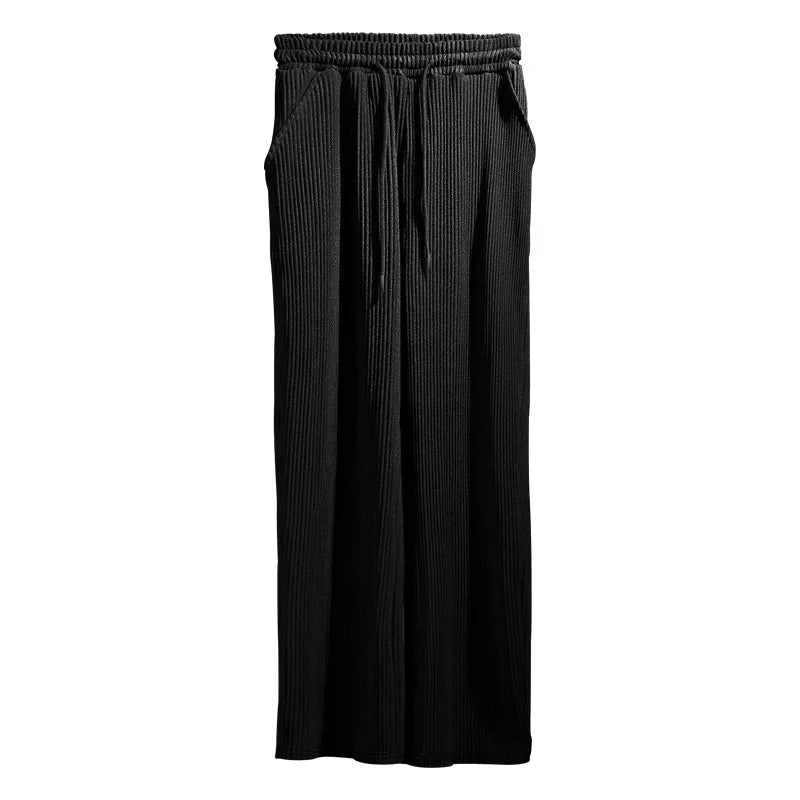 Men's Casual High-Waist Wide-Leg Pants – Loose Fit, Striped, Straight-Leg, Spring & Autumn Style