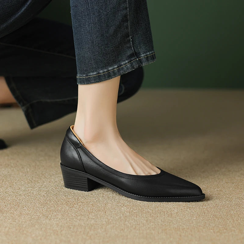 2024 New Women shoes Shallow Genuine Leather Made, Heels, Pointed Toe Summer Shoes