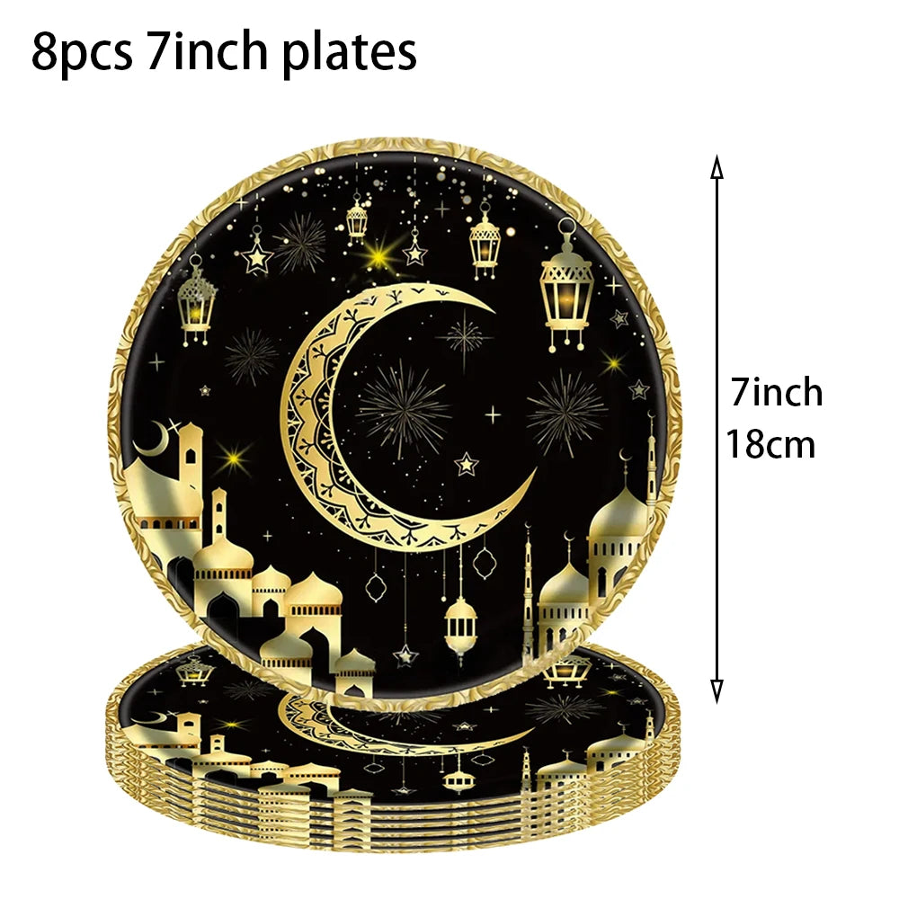 Muslim Islamic Festival Eid Mubarak Napkins Plates Cups Tablecloth Ramadan Kareem Decorations Eid Mubarak party supplies