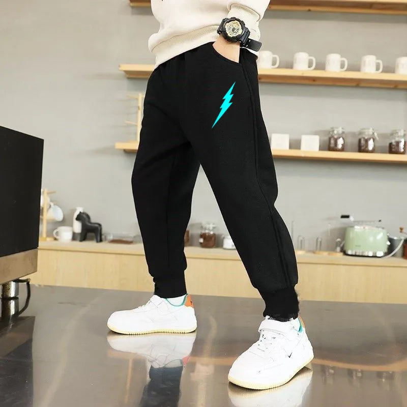 EnerGlow Kids’ Lightning Joggers – Soft Cotton Sports Trousers with Glow-In-The-Dark Print & Handy Side Pockets