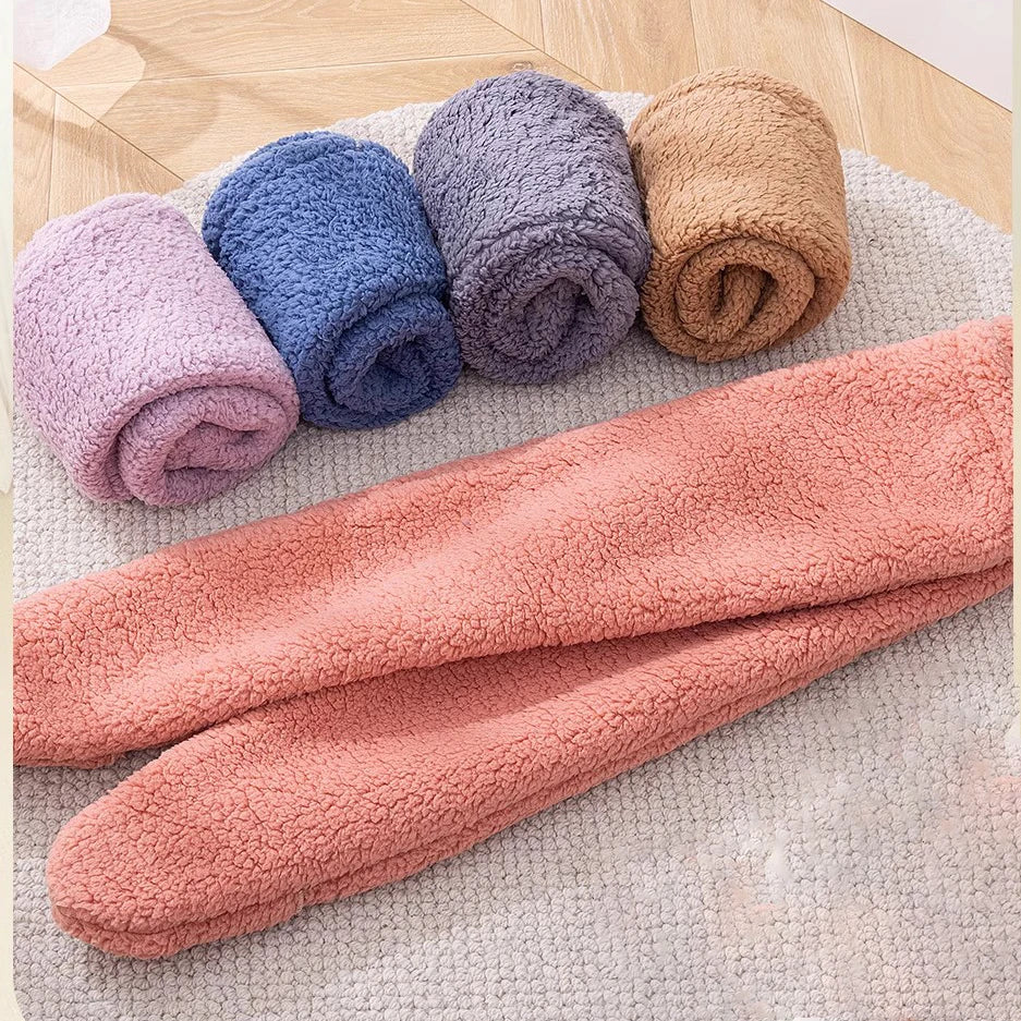 Over Knee Long Winter Socks Thigh High Double-sided Fleece Stockings Socks Solid Color Plush Leg Home Office Warmers