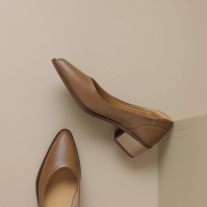 2024 New Women shoes Shallow Genuine Leather Made, Heels, Pointed Toe Summer Shoes