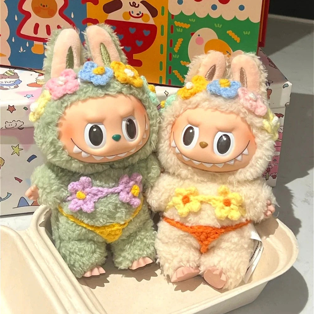 Summer Bikini Labubu 3.0 Doll Accessories Set – Colorful Floral Yarn Bikini, Bib, and Headband for Doll Clothes