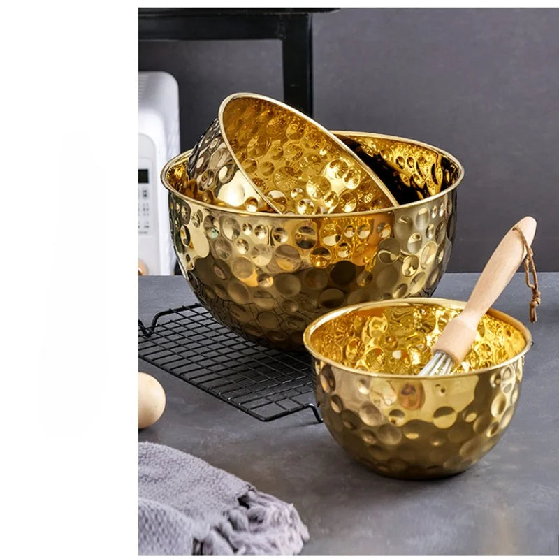 1pcs Gold Stainless Steel Fruit Bowl Salad Plate Thickened baking mixing Bowl Creative Decoration
