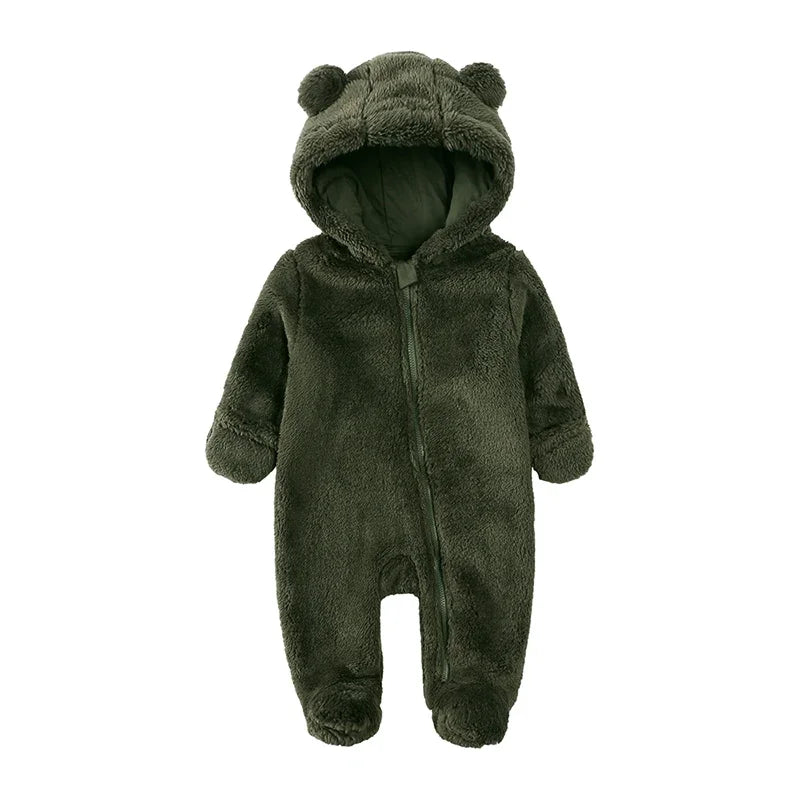 Baby Fleece Hooded Romper – Winter Zipper Bodysuit for Newborns & Infants (0–24 Months)