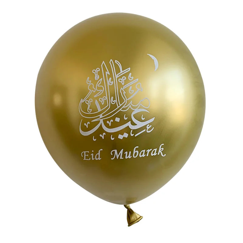 10pcs Eid Mubarak Latex Balloons Chrome Metal Gold Silver 10inch Balloon Ramadan Kareem Decoration Muslim Islamic Party Supplies