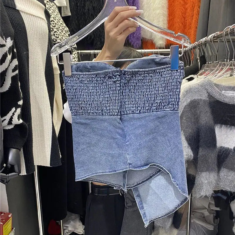 Harajuku Y2K Irregular Denim Tank Top for Women – Backless Streetwear Camisole, Korean Summer Fashion 2025