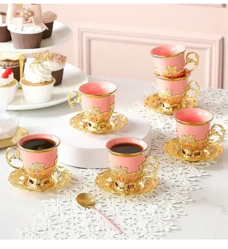 Golden Border Turkish Coffee Cups European Classical Plating Ceramic Cup and Saucer Set Afternoon Tea Set