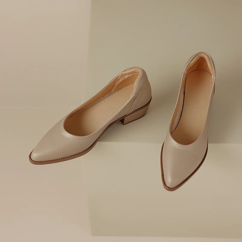 2024 New Women shoes Shallow Genuine Leather Made, Heels, Pointed Toe Summer Shoes