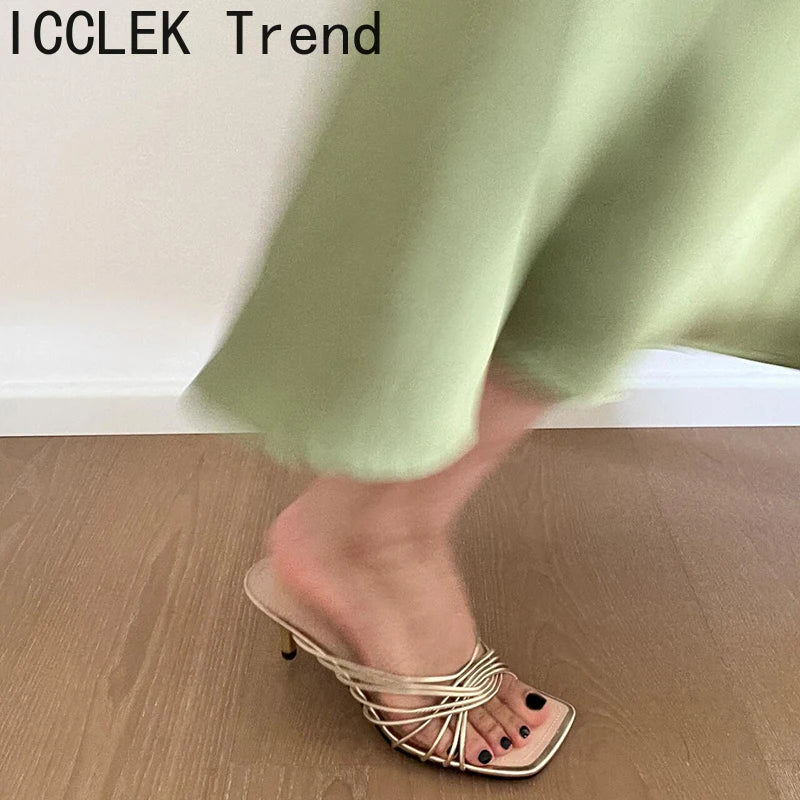 Concise Narrow Band Women's Slippers – Fashion Thin Heel Party Mules / Slide Pumps