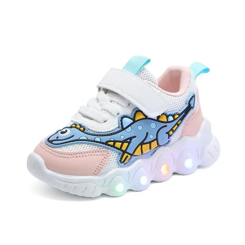 LED Light-Up Kids Sneakers – Breathable Mesh Cartoon Shoes for Boys & Girls