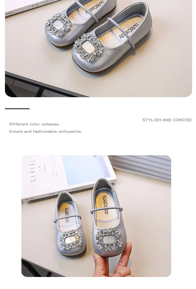 Girls' Fashion Oxford Flats – Spring/Autumn Slip-On PU Leather Shoes with Rhinestones – Silver, Black, Beige
