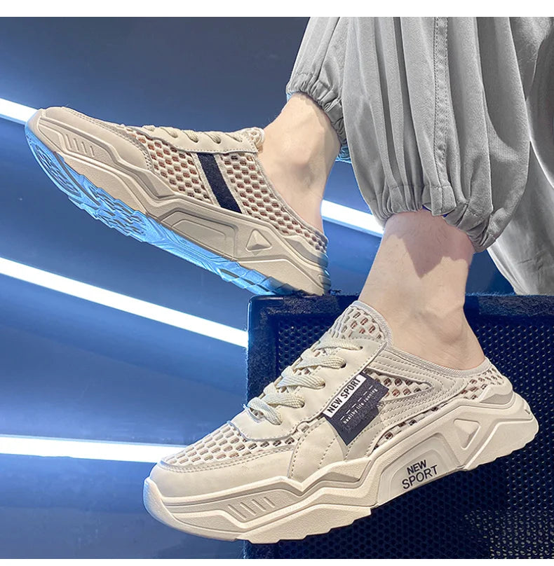 2024 New In Comfortable Half Slippers Breathable Walking Shoes For Men Fashion Mesh Lightweight Outdoor Non-Slip Zapatos Hombre