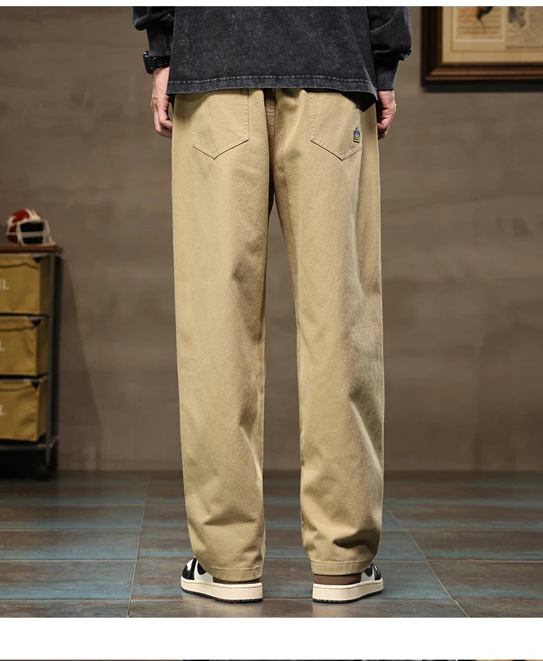 HIQOR Men's Casual Jogger Pants – Loose Straight-Leg Cotton Vintage Cargo Trousers, Solid Color Streetwear