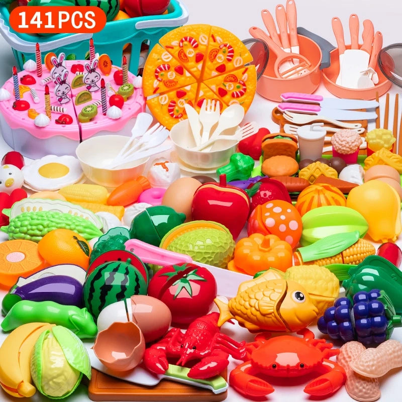 DIY Fruit & Vegetable Cutting Toy Set for Kids – Pretend Play Kitchen Food, Interactive Parent-Child Game, Birthday Gift