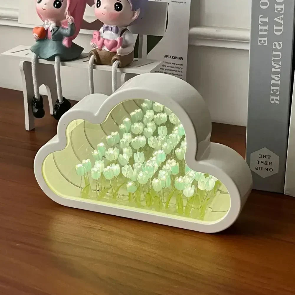 Handmade Artificial Tulip LED Night Light – DIY Transparent Cover Bedside Lamp | Home Decor & Ambient Lighting
