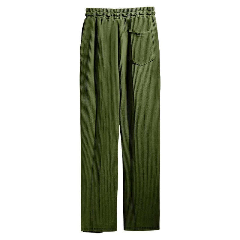 Men's Casual High-Waist Wide-Leg Pants – Loose Fit, Striped, Straight-Leg, Spring & Autumn Style