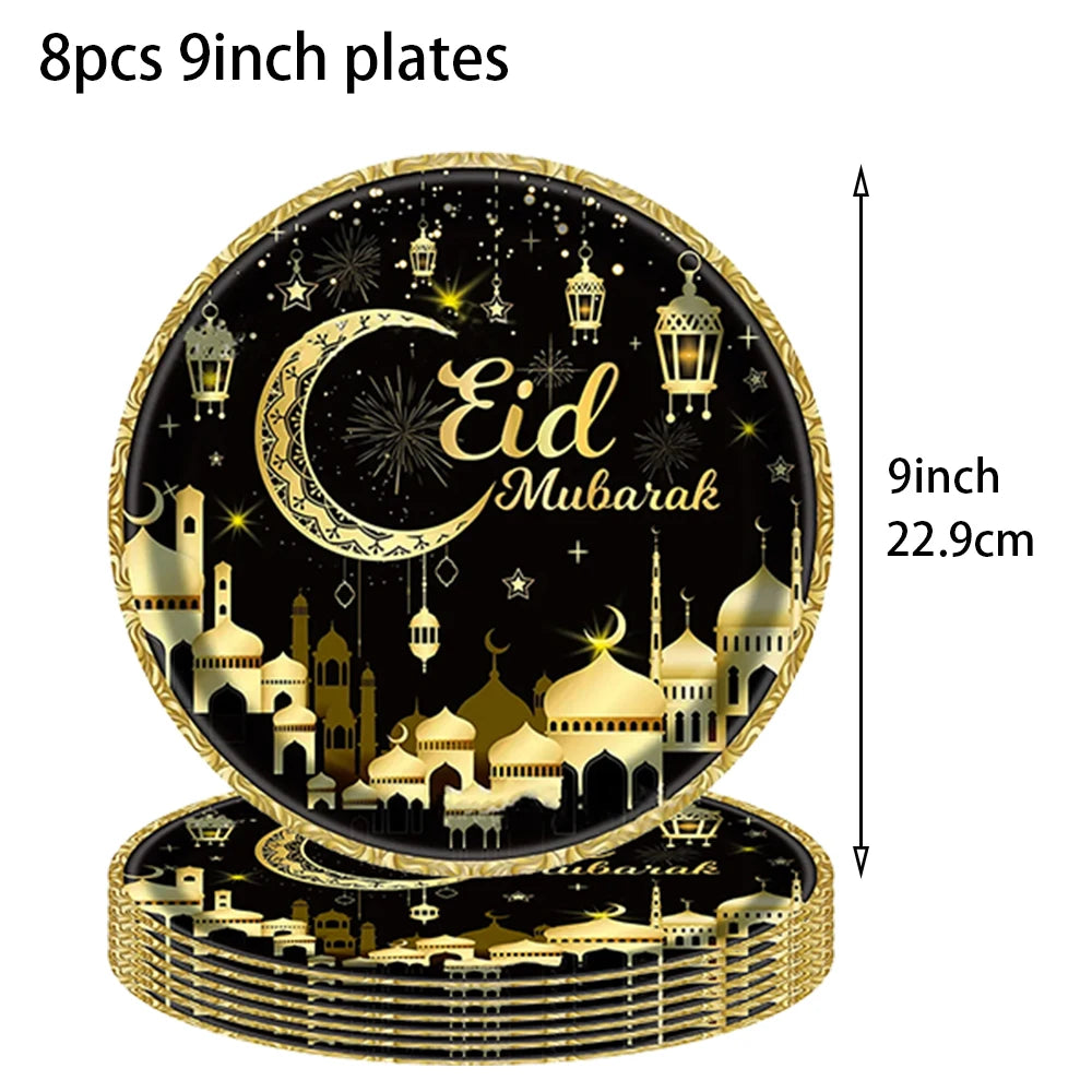 Muslim Islamic Festival Eid Mubarak Napkins Plates Cups Tablecloth Ramadan Kareem Decorations Eid Mubarak party supplies
