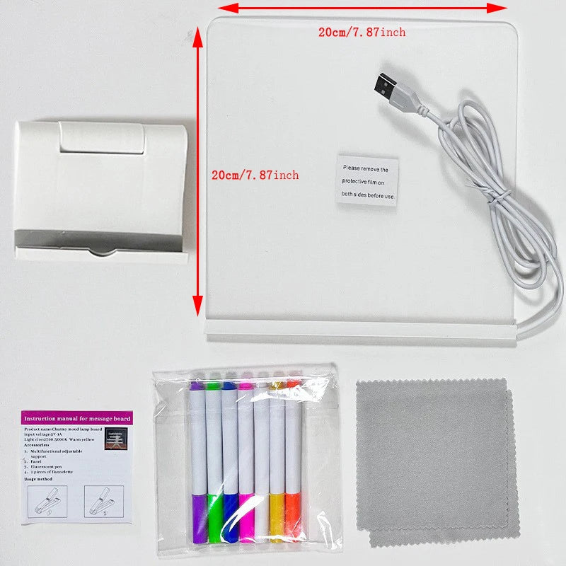 LED Acrylic Drawing Board for Kids – Glow Erasable Writing & Doodle Board with Stand, Reusable Memo Board, DIY Creative Toy, 7 Color Marker Pens