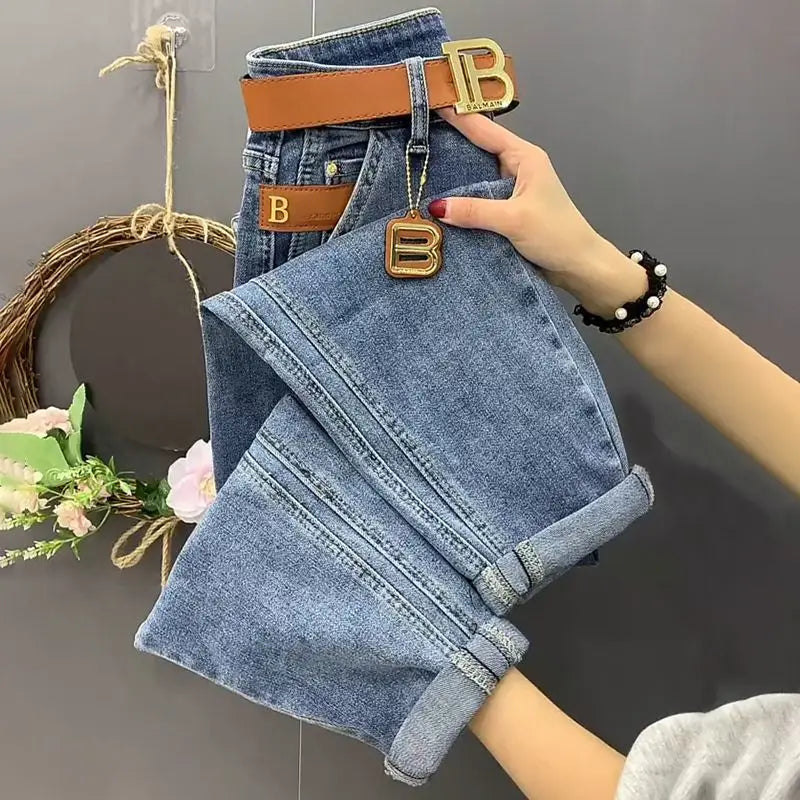 Women's Jeans Loose-fit Slimming Cropped Pants Wide Hips Thick Legs Fashionable