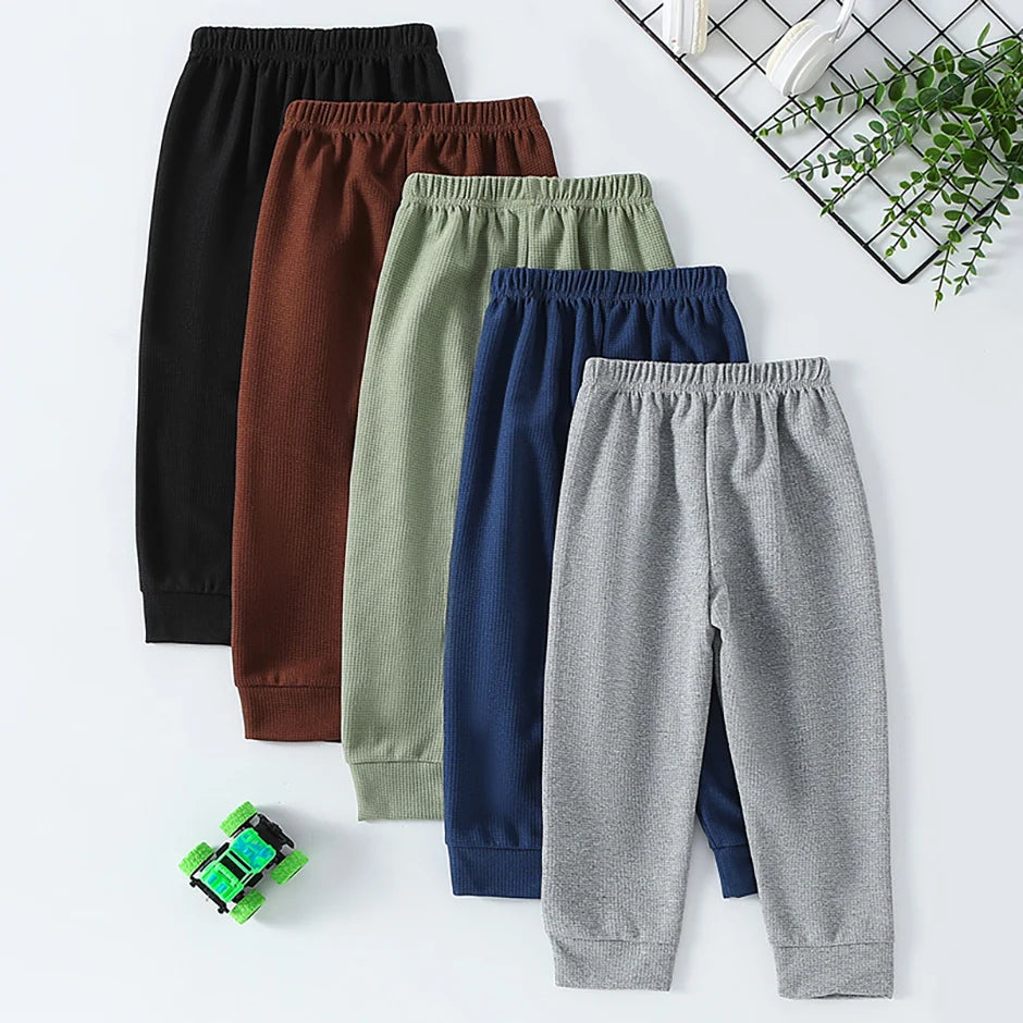 1/3-Piece Autumn & Winter Waffle Knit Sweatpants for Boys & Girls – Solid Color, Casual & Sporty