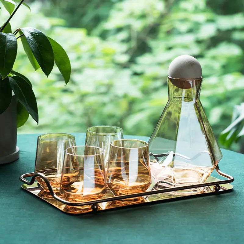 Nordic Creative Glass Diamond Hexagonal Juice Large-capacity Cold Water Bottle Drink Milk Beer Cup Dinner Plate Storage Tray