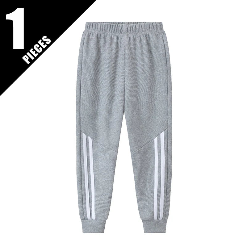 1/3-Piece Autumn & Winter Waffle Knit Sweatpants for Boys & Girls – Solid Color, Casual & Sporty