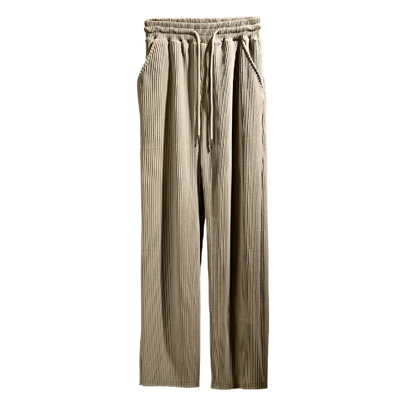 Men's Casual High-Waist Wide-Leg Pants – Loose Fit, Striped, Straight-Leg, Spring & Autumn Style