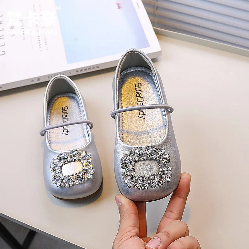 Girls' Fashion Oxford Flats – Spring/Autumn Slip-On PU Leather Shoes with Rhinestones – Silver, Black, Beige
