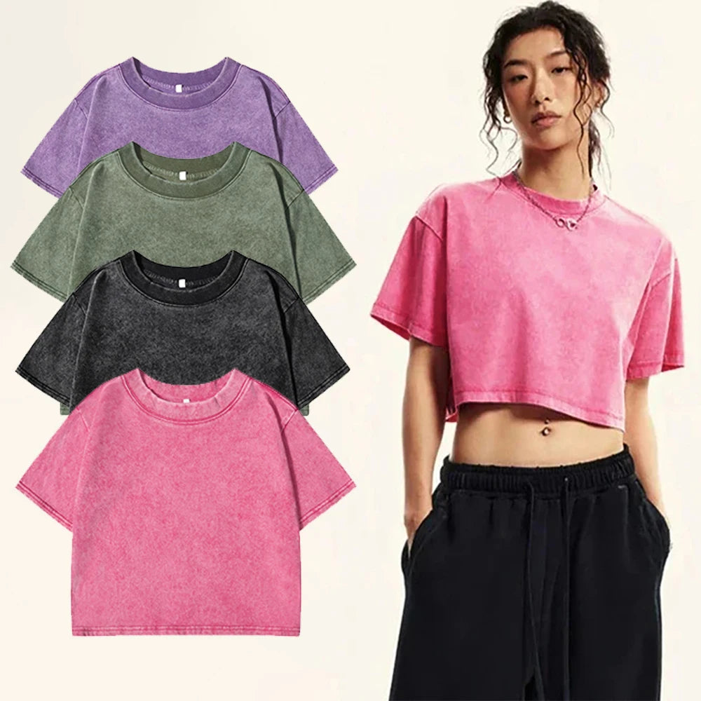 Slim Washed Women Fashion Soft Cotton T- ShirtS Casual Sport Short Sleeve Cool Retro Clothing Female