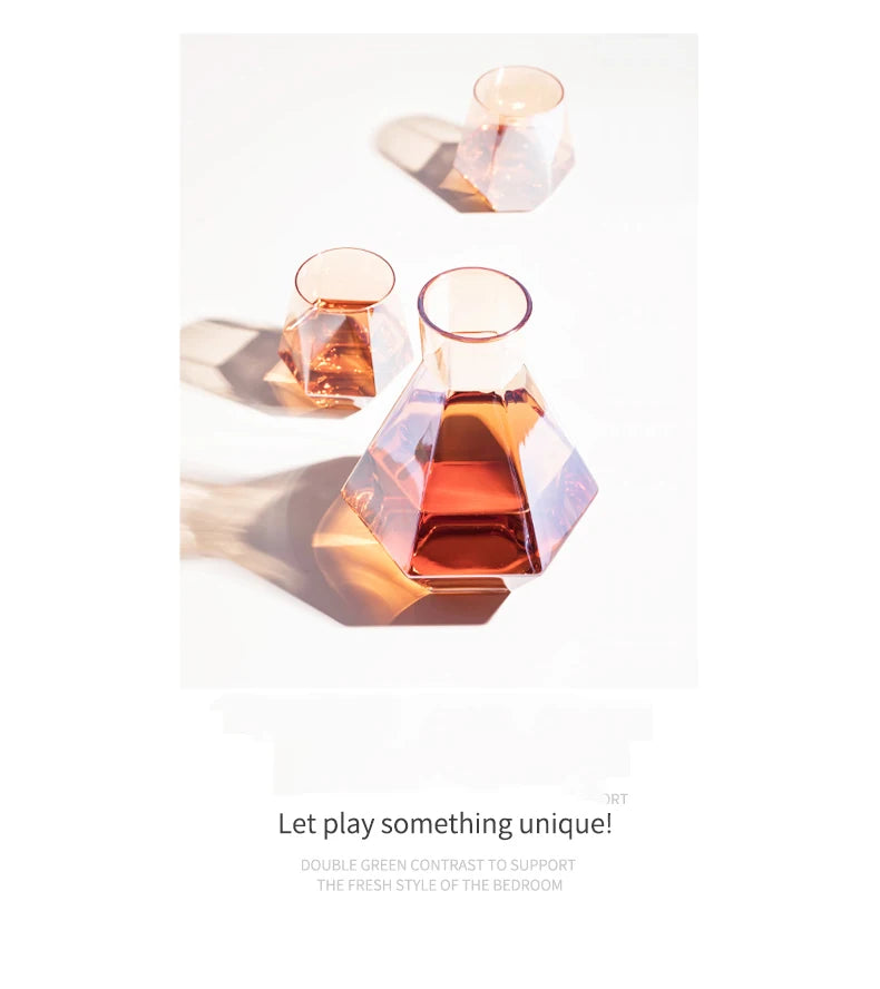 Nordic Creative Glass Diamond Hexagonal Juice Large-capacity Cold Water Bottle Drink Milk Beer Cup Dinner Plate Storage Tray