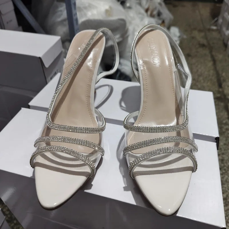 Women's High-Heeled Sandals – Pointed Toe, Thin Heel, Bright Stripe Design | Elegant Formal Dress Shoes