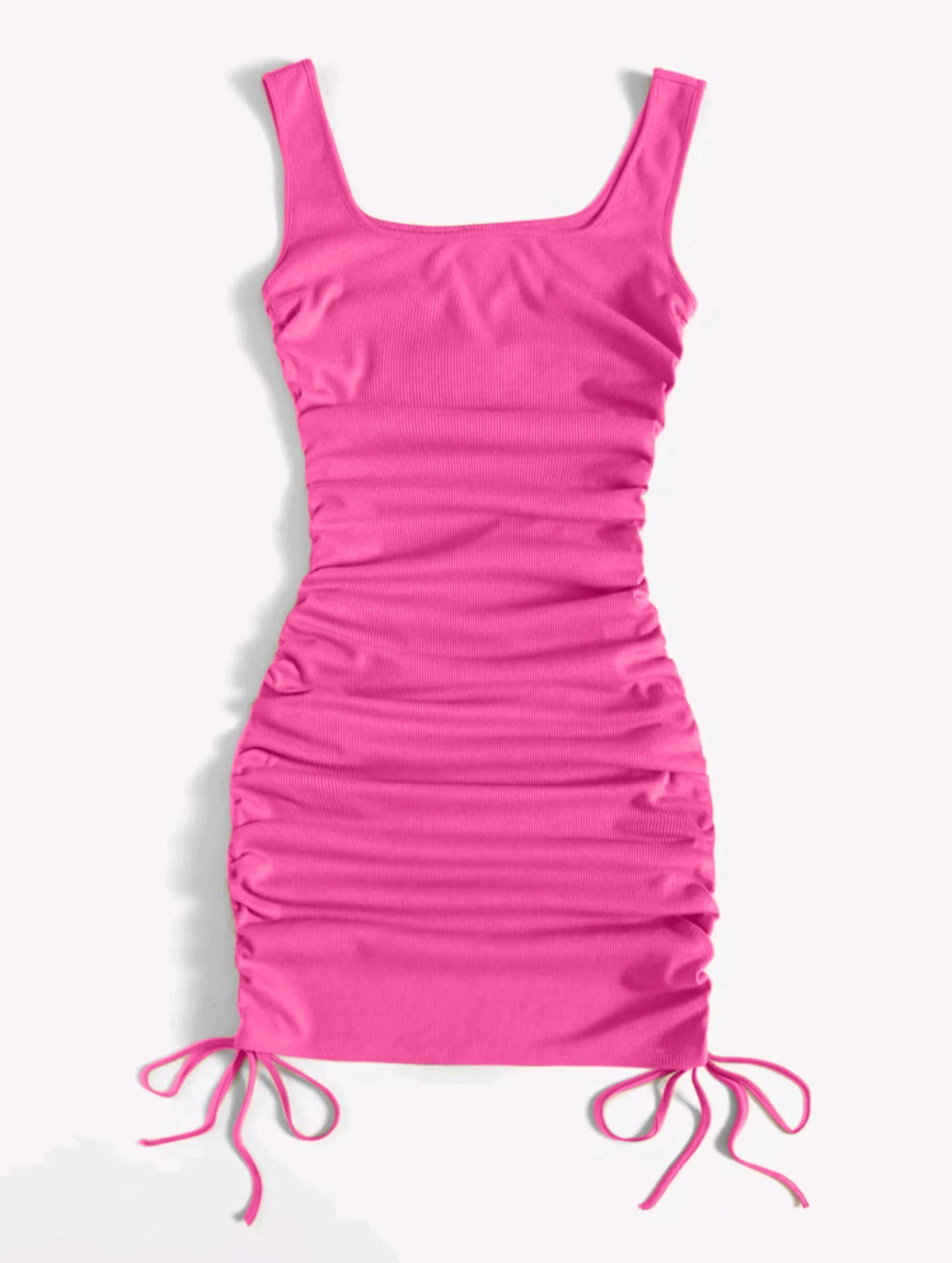 Summer ribbed vest dress drawstring pleated tight elastic hip dress