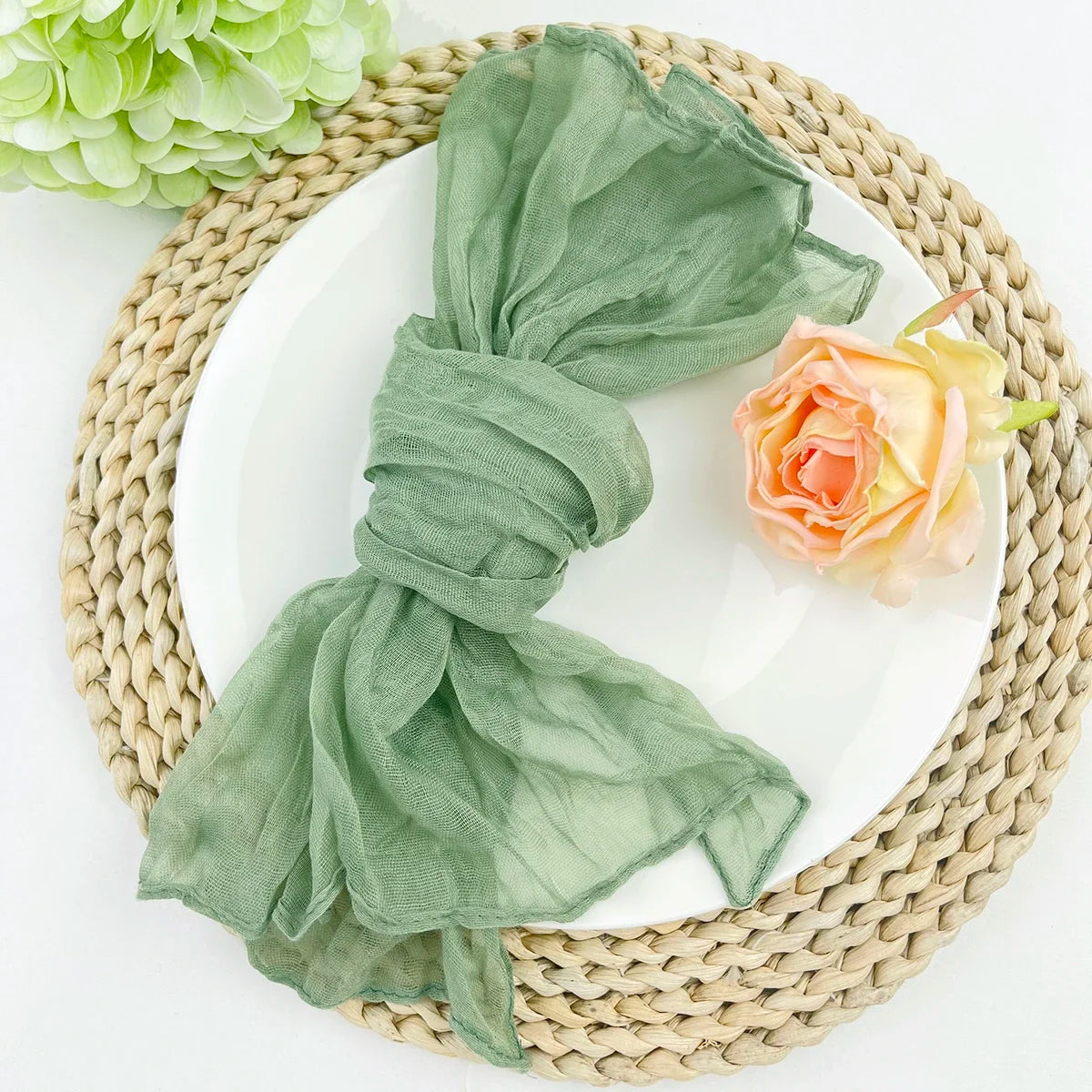 102Pcs Wholesale Cheesecloth Napkin Sage Green Gauze Napkins Party Christmas Wedding Decoration Baby Shower Dinner Retro Napkins