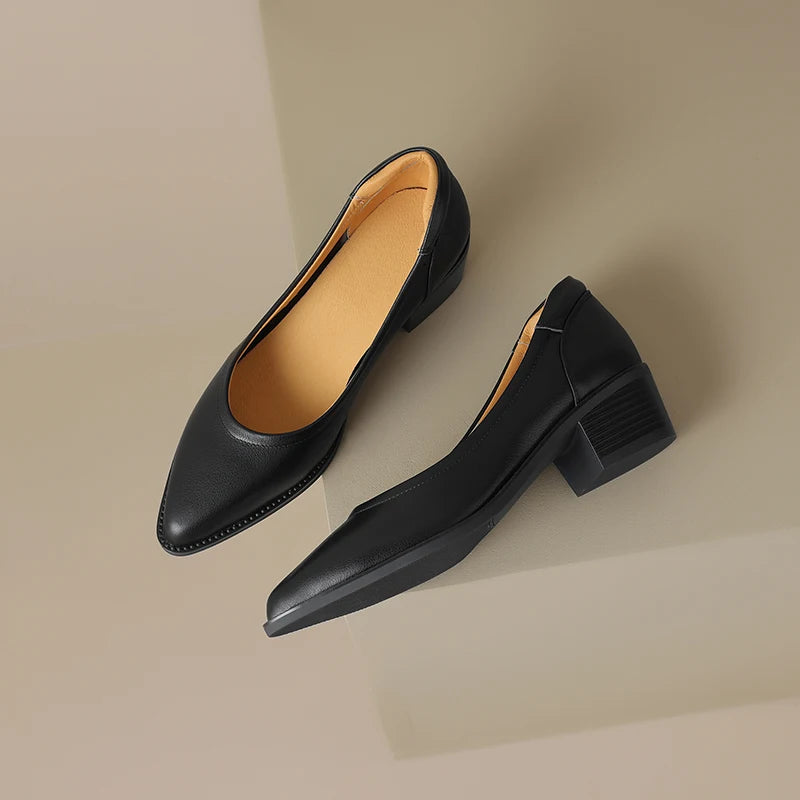 2024 New Women shoes Shallow Genuine Leather Made, Heels, Pointed Toe Summer Shoes
