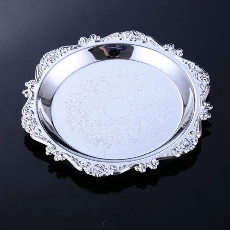 Vintage Golden Cocktail Coaster Metal Exquisite Cake Tray Set Silver Plated Mat Placemat Snack  Dishes Rack Set