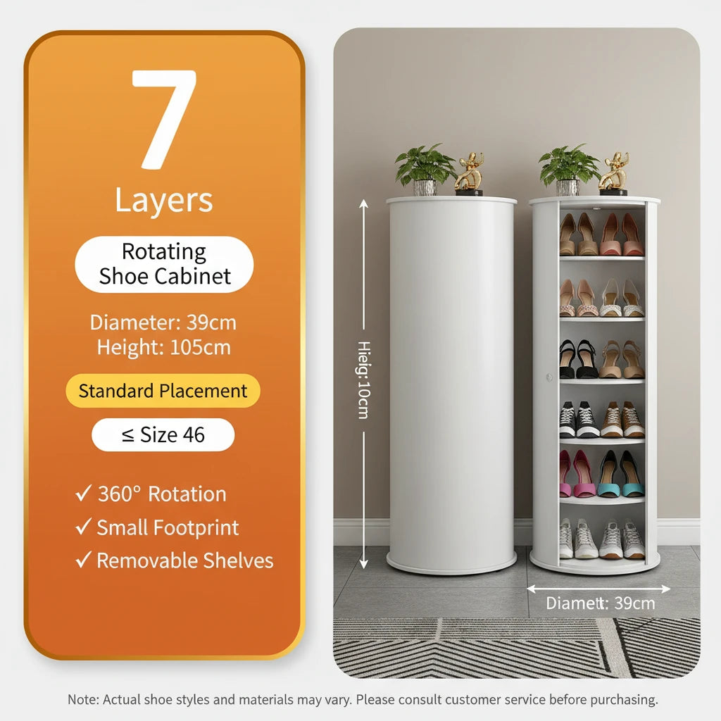 Multi-Layer Rotating Round Shoe Cabinet – Steel Frame Dustproof Shoe Storage Rack with Large Capacity Entryway Organizer