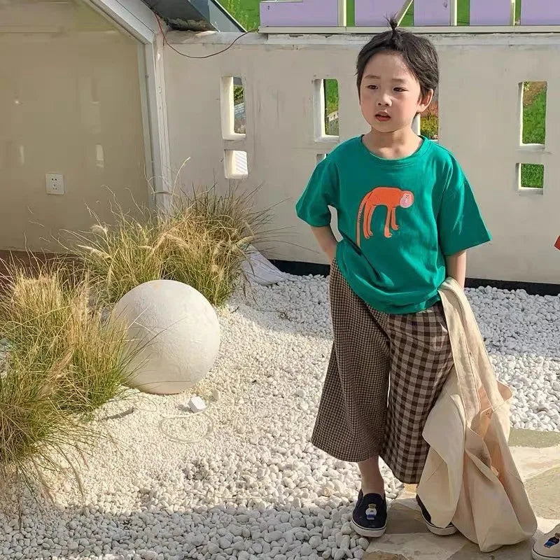 Summer Kids Cartoon Print Short Sleeve TShirt Boys And Girls Casual Fashion Cute Round Neck Tops Toddler Simple Versatile Tees