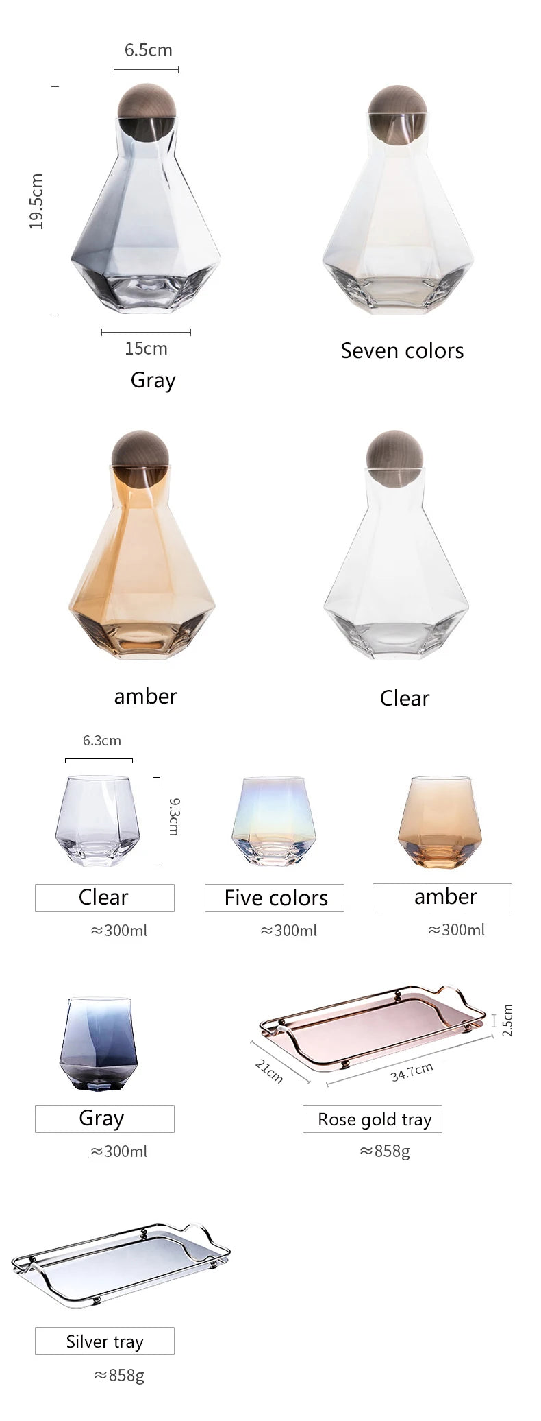 Nordic Creative Glass Diamond Hexagonal Juice Large-capacity Cold Water Bottle Drink Milk Beer Cup Dinner Plate Storage Tray