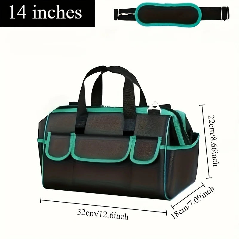 Heavy-Duty Tool Bag with Wide Mouth Opening, Compact Tool Organizer with Soft Handle, Zippered Electrician Storage Bag
