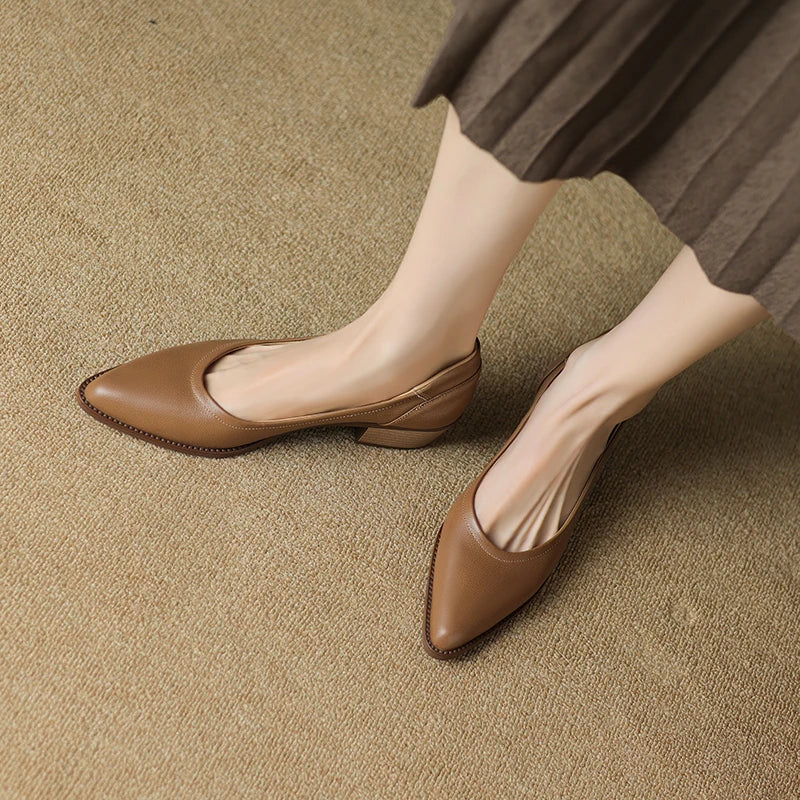 2024 New Women shoes Shallow Genuine Leather Made, Heels, Pointed Toe Summer Shoes