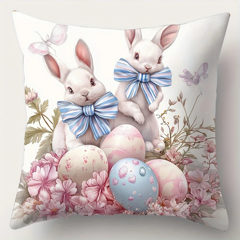 Easter celebration pillowcase modern style cute bunny eggs and floral print suitable for living room decoration